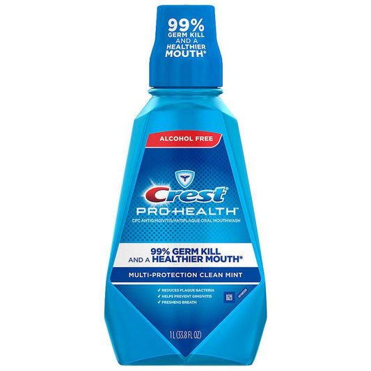 Crest Pro Health Multi Protection Clean Mint Cpc (Cetylpyridinium Chloride) Antigingivitis/Antiplaque Oral Rinse, 1 L (33.8 Fl Oz) Mouthwash Pasteur Pharmacy