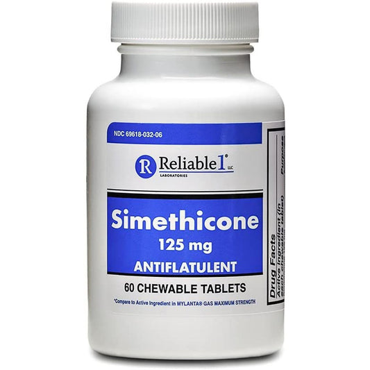 Reliable-1 Laboratories Simethicone Antiflatulent, 125 Mg Chewable Tablets, 60/Bottle Health & Beauty Pasteur Pharmacy