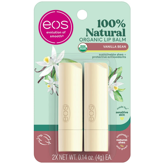 eos 100% Natural Organic Lip Balm - Vanilla Bean, 2-Pack (0.14 oz Sticks) Lip Balms & Treatments Pasteur Pharmacy