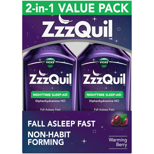 ZzzQuil ZzzQuil Nighttime Warming Berry Sleep- Aid 2-12 Fl Oz Bottles Health & Beauty Pasteur Pharmacy