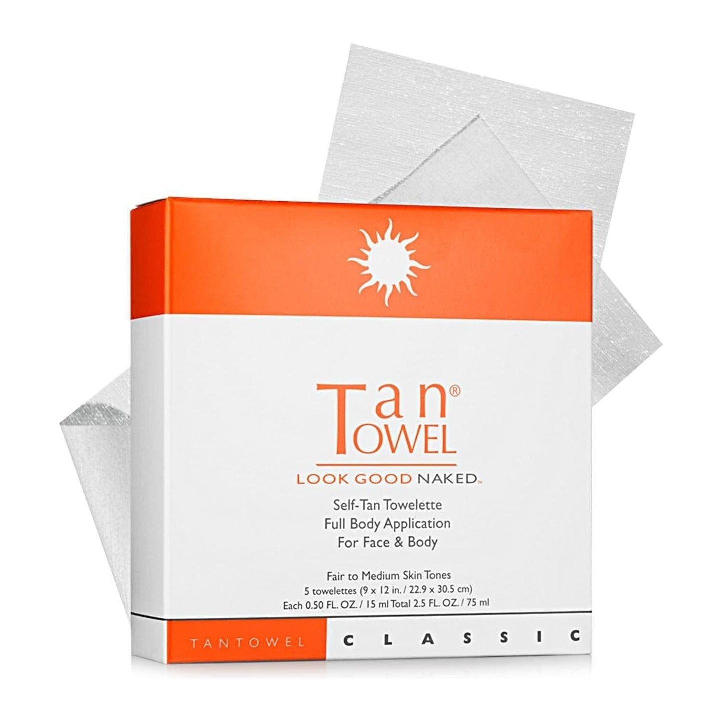 Tan Towel Classic Self-Tan Towelette, Fair to Medium Skin Tones 5 pack Self-Tan Towelette Pasteur Pharmacy