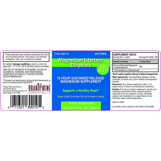 Brandywine Magnesium L-lactate Dihydrate Vitamins & Supplements Pasteur Pharmacy