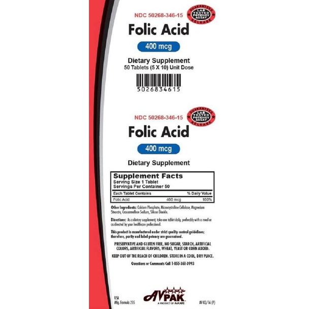 Avpak Folic Acid Tablets 400 Mcg Vitamins & Supplements Pasteur Pharmacy