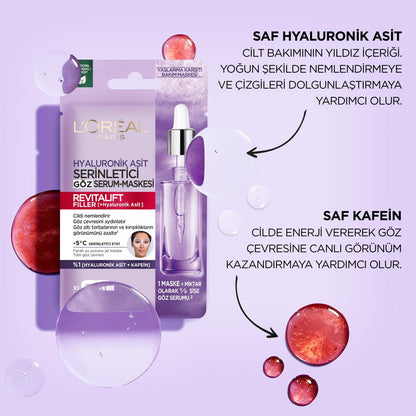 Masque yeux refroidissant à l'acide hyaluronique Revitalift Filler de L'Oréal Paris - Masque en tissu anti-âge et hydratant pour les cernes et les ridules