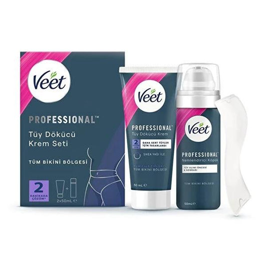 Set de crema depilatoria profesional para zona del bikini Veet - Piel sensible, manteca de karité, sin dolor, suave, hidratante - Clínicamente probado