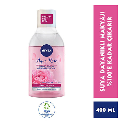 NIVEA Aqua Rose Micellar Makeup Remover - Gentle & Effective Dual-Phase Formula (13.53 fl oz)