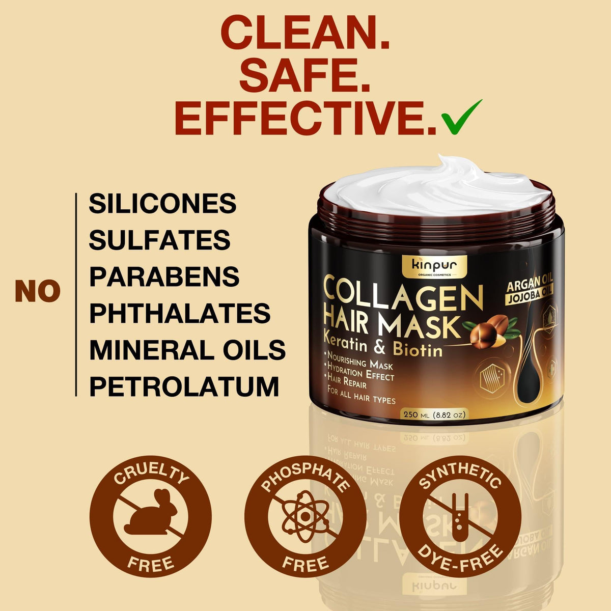 Hair Mask for Dry Damaged Hair with Collagen Biotin Argan Oil Helps Repair Hair