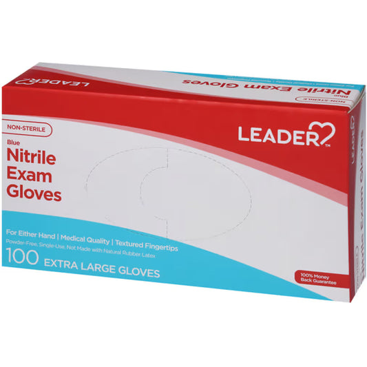 Leader Nitrile Exam Gloves, Powder-Free & Latex-Free, Medium, 100 Count Disposable Gloves Pasteur Pharmacy