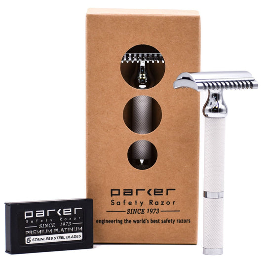 Parker 70C White and Chrome Open Comb Safety Razor Safety Razor Pasteur Pharmacy