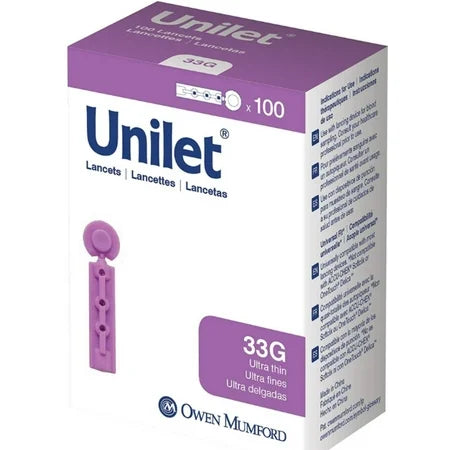 Lancet, Unilet Micro Thin 33G Lancets Single-Use Sterile, 100 Each Blood Glucose Meters Pasteur Pharmacy