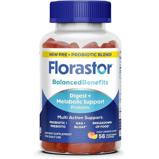 FLORASTOR DIGESTIVE AND METABOLIC SUPPORT PROBIOTIC BLEND GUMMIES PEACH LEMONADE -- 56 VEGETARIAN GUMMIES Vitamins & Supplements Pasteur Pharmacy