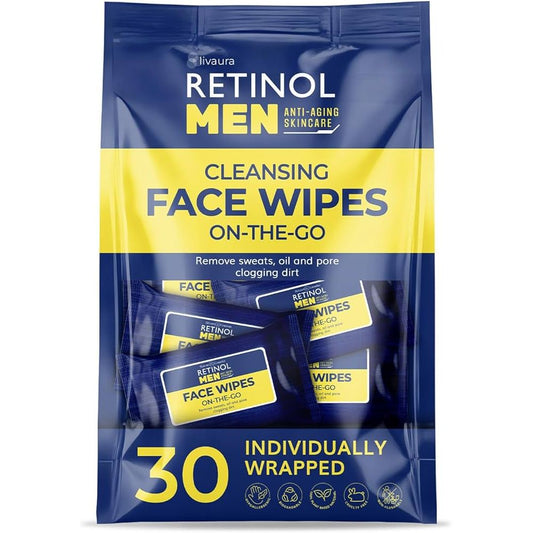 Retinol Men On-The-Go Cleansing Face Wipes 30 Individually Wrapped Skin Care Pasteur Pharmacy