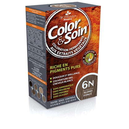 Tinte para el cabello rubio oscuro sin amoníaco Color&Soin: ingredientes botánicos naturales, sin parabenos ni siliconas
