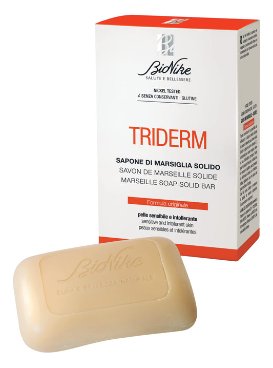 BioNike Triderm Jabón de Marsella - Pastilla de jabón limpiadora, suave e hidratante para pieles secas y sensibles - Auténtico jabón de Marsella, 100g