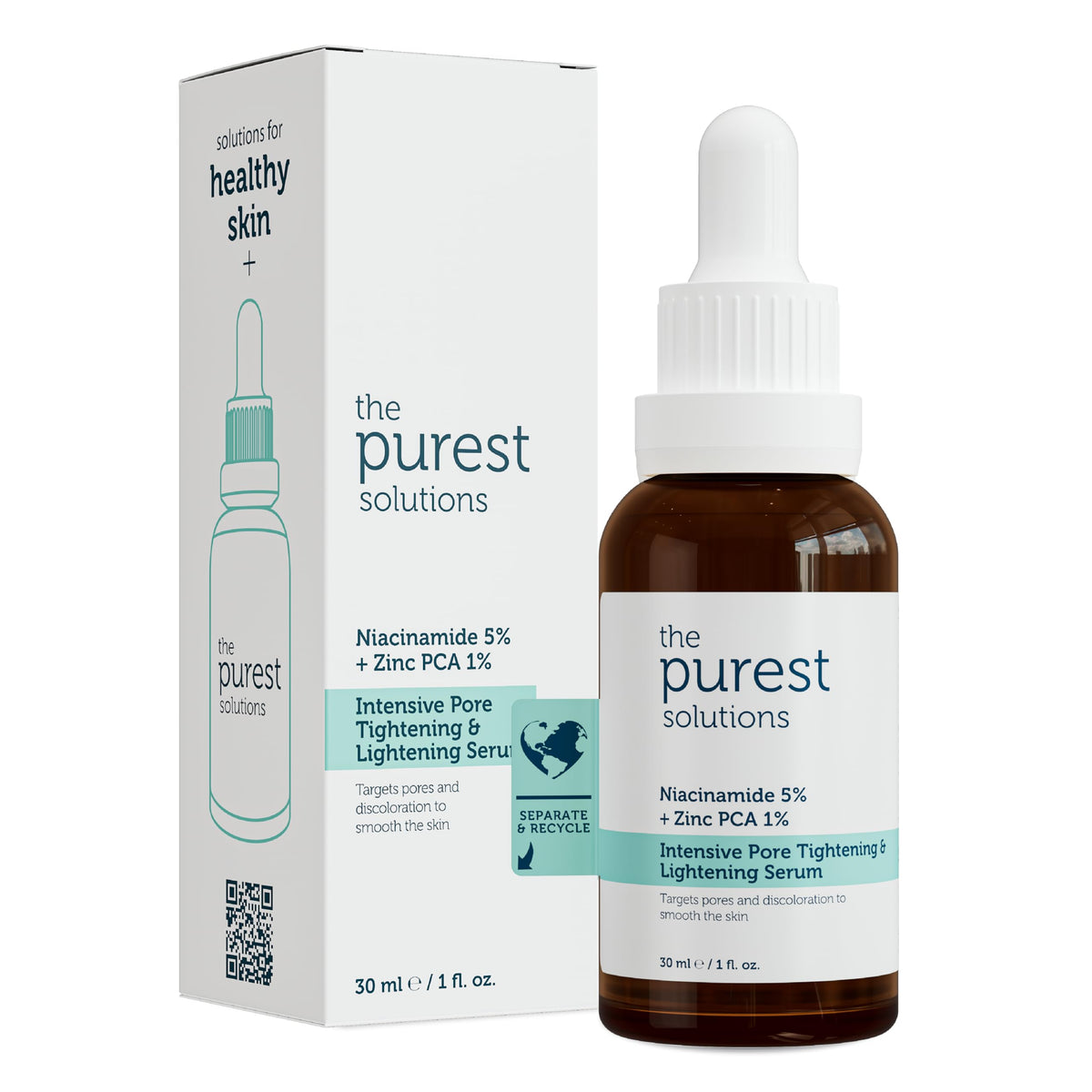 The Purest Solutions Skincare Set - Pore Tightening, Lightening, and Exfoliating for Uneven Skin Tone - Niacinamide Serum and Glycolic Acid Toner