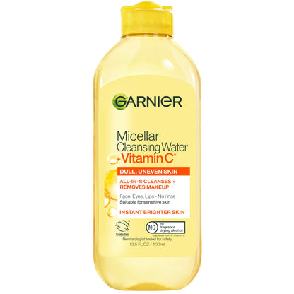 Agua Micelar Garnier con Vitamina C - 13.53 fl oz, Desmaquillante suave y agua limpiadora
