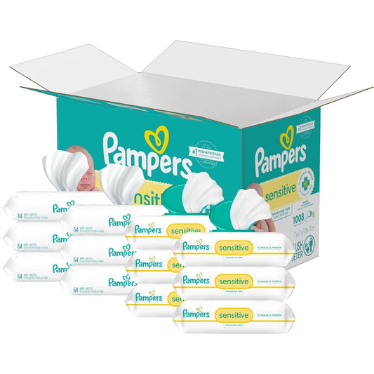 Pampers Sensitive Baby Wipes, Water Based, Hypoallergenic and Unscented, 8 Flip-Top Packs, 4 Refill Packs (1008 Wipes Total) Baby Wipes Pasteur Pharmacy