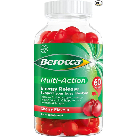 Berocca Multi- Action Energy Release Cherry Gummies 60 Ct Nutrition Supplement Pasteur Pharmacy