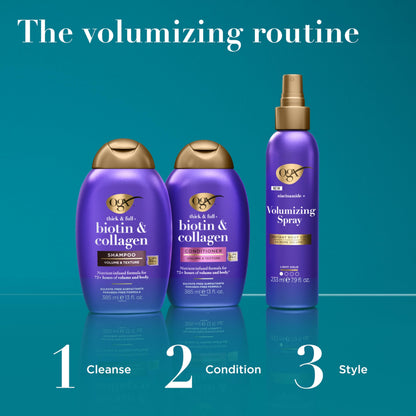 Champú OGX Biotin & Collagen: cuidado capilar espesante y fortalecedor para cabello fino o débil, 13.01 fl oz