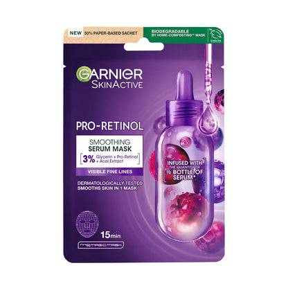 Mascarilla facial Garnier Pro-Retinol - Mascarilla antiedad en tejido para arrugas, hipoalergénica, 22g