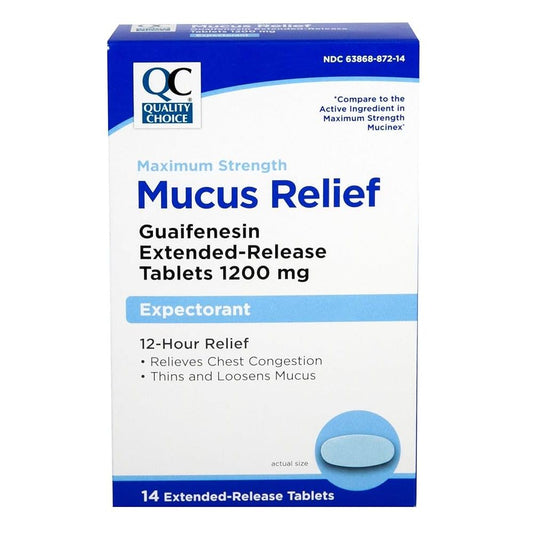 QC Maximum Strength Guaifenesin 1200 mg Extended-Release Tablets, 14 Count Medicine & Drugs Pasteur Pharmacy