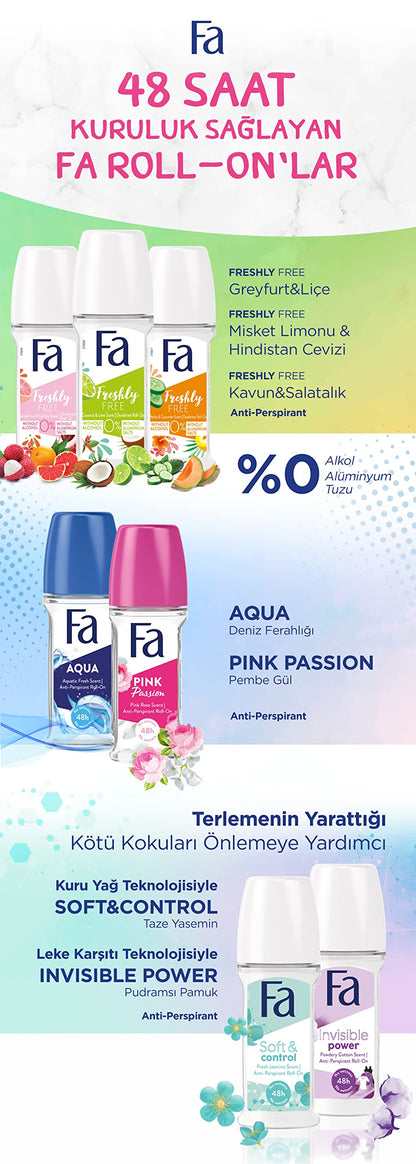 Desodorante Roll-On Fa Aqua para mujer 50ml - Frescura duradera | Antitranspirante