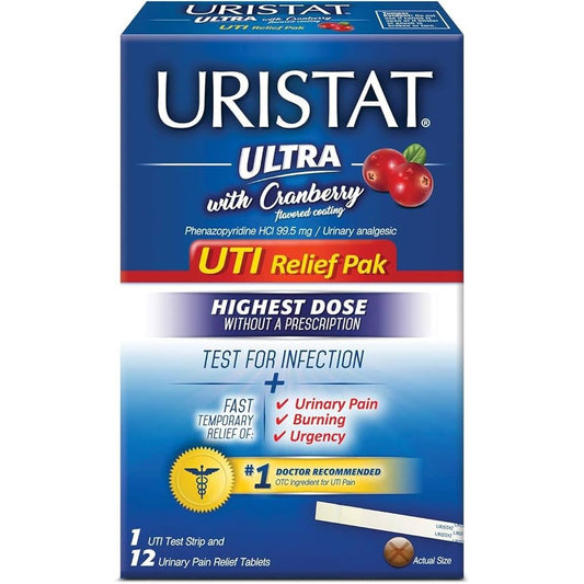 Uristat Ultra UTI Relief Pack – 12 Pain Relief Tablets + 1 Test Strip Kit Health & Beauty Pasteur Pharmacy