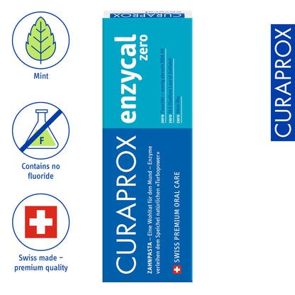 Dentifrice Enzycal Zero de Curaprox - Soin bucco-dentaire naturel à base d'enzymes, 75 ml