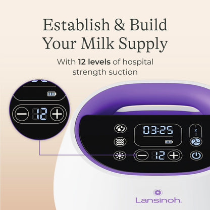Tire-lait électrique simple compact Lansinoh - Portable, aspiration réglable, rechargeable