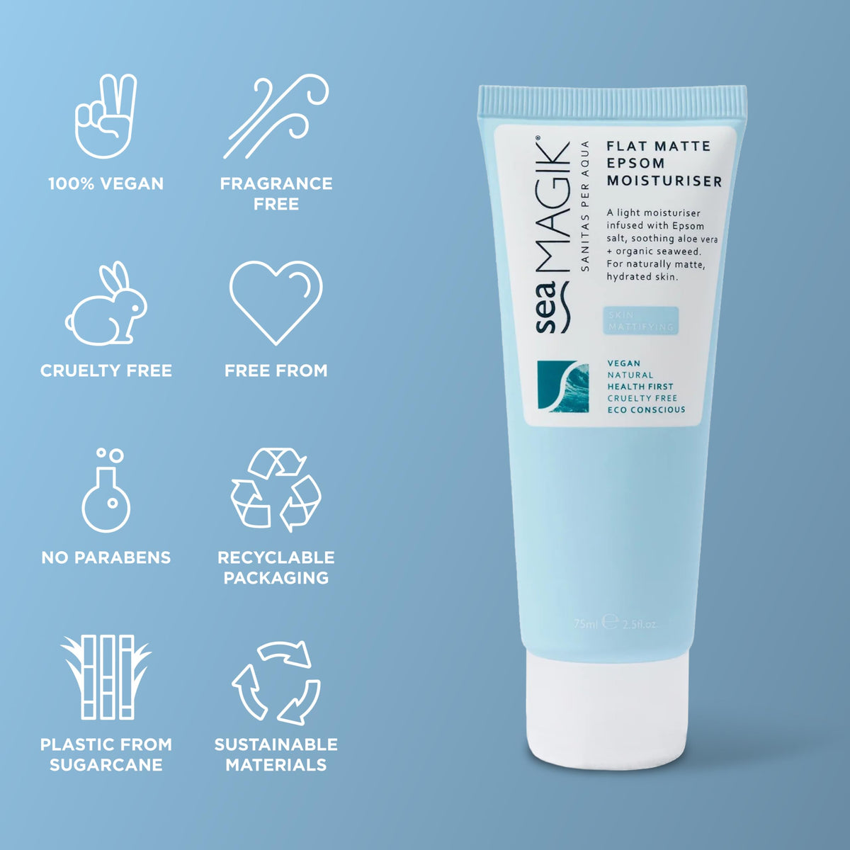 Dead Sea Spa Magik Flat Matte Epsom Moisturiser - Natural Skincare for Oily Skin, 75ml