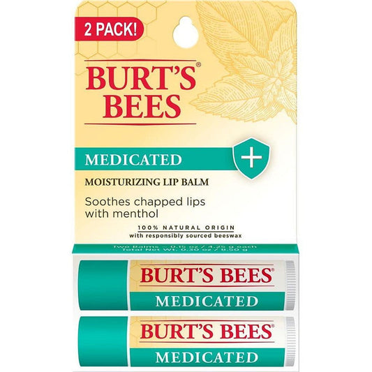 Burt's Bees Medicated Moisturizing Lip Balm, Cooling Relief for Chapped Lips, 2-Pack Box Lip Balms & Treatments Pasteur Pharmacy