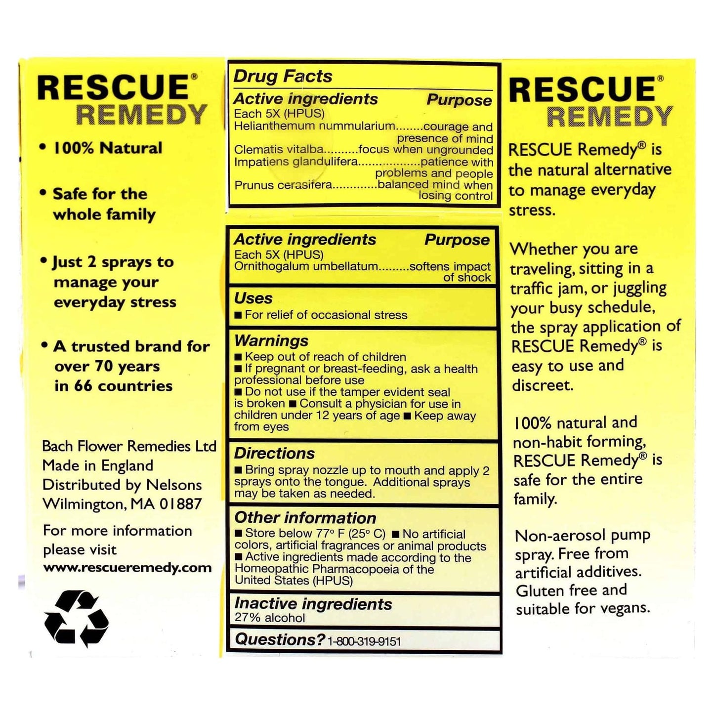 Bach Flower Rescue Remedy Spray - Natural Stress Relief 20 ml Stress Relief Spray Pasteur Pharmacy