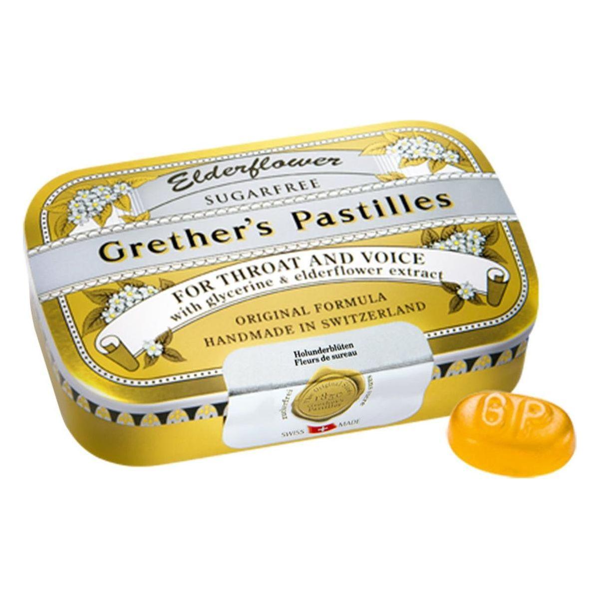 Grether's Pastilles Elderflower Sugar-free 24 Lozenges Lozenges Pasteur Pharmacy