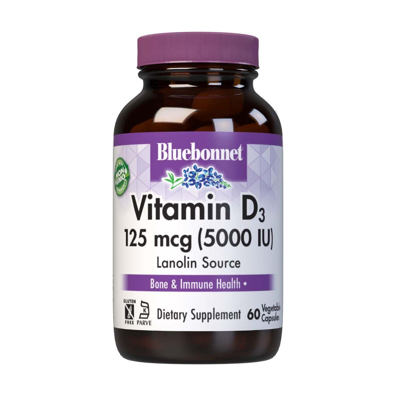 Bluebonnet Vitamin D3 5000 IU, 60 Vegetable Capsules Vitamins & Supplements Pasteur Pharmacy