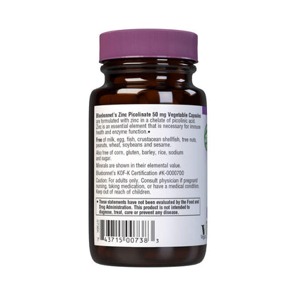 BlueBonnet Zinc Picolinate, 50 mg, 50 Vegetarian Capsules Vitamins & Supplements Pasteur Pharmacy