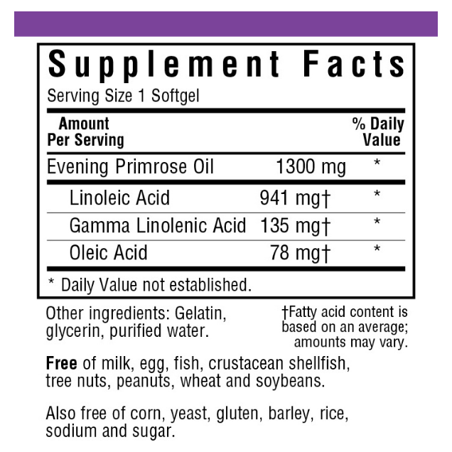 BlueBonnet Evening Primrose Oil Softgels, 1300 mg, 60 Softgels Dietary Supplements Pasteur Pharmacy