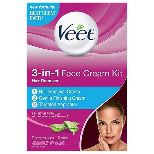 Veet 3-in-1 Face Cream Kit Hair Remover Hair Removal Pasteur Pharmacy