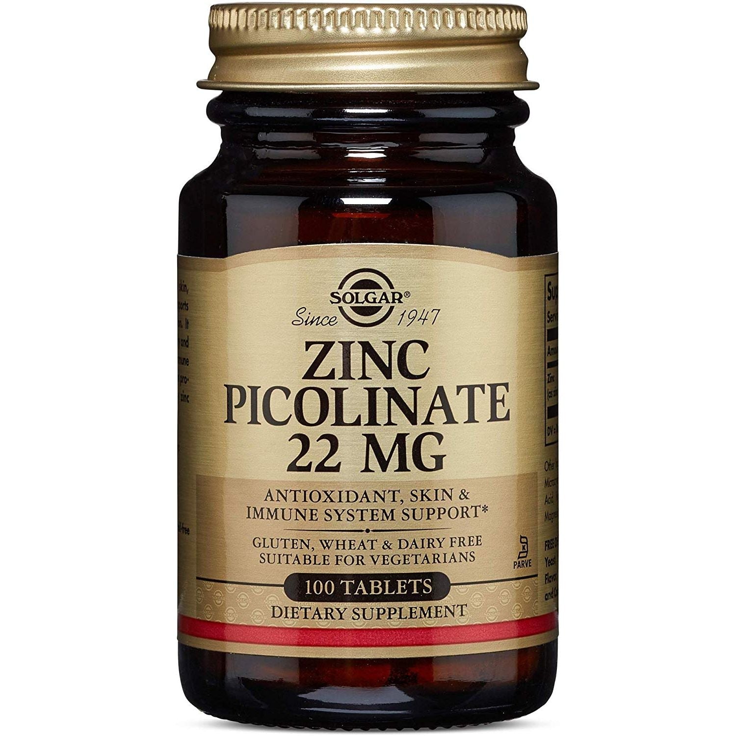 Solgar Zinc Picolinate, 22 Mg, 100 Tablets Vitamins & Supplements Pasteur Pharmacy