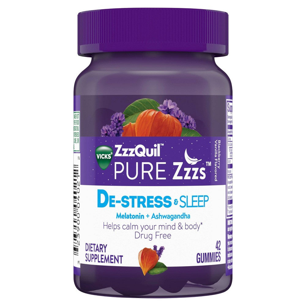 Vicks Pure Zzzs De-Stress & Sleep Melatonin + Ashwagandha Gummies - Blackberry Vanilla Health & Beauty Pasteur Pharmacy