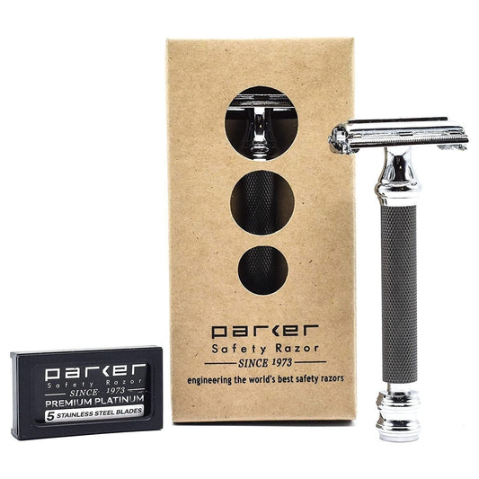 Parker 76R Heavyweight Black And Chrome Handle With 5 Free Derby Blades Safety Razor Pasteur Pharmacy