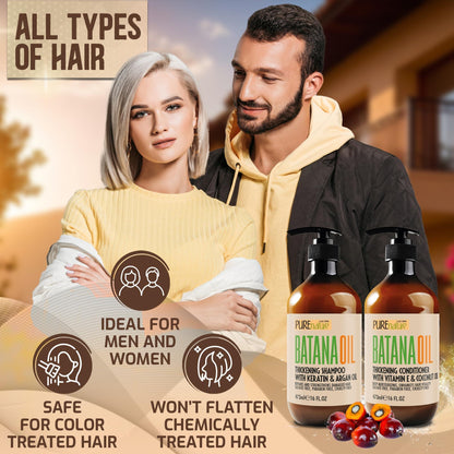 Batana Oil Shampoo and Conditioner Set Thickening Sulfate Free Formula for Women Men 16 Fl Oz Pack of 2 Volumizing Moisturizing Professional Salon Care Products for Fine Thinning Hair