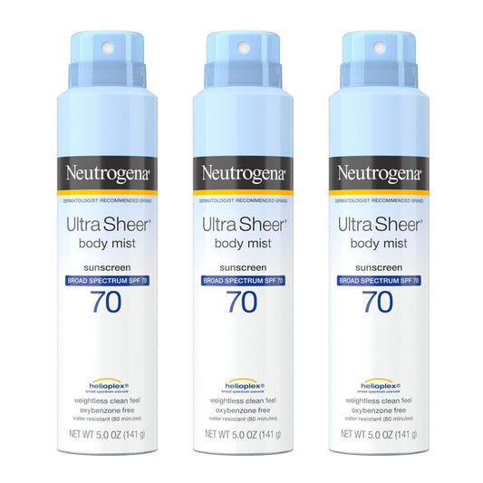 Neutrogena Ultra Sheer Body Mist Sunscreen Spray, Broad Spectrum SPF 70, Lightweight Spray Sunscreen, Non-Greasy & Water Resistant, Oil-Free & Non-Comedogenic U Sunscreen Pasteur Pharmacy