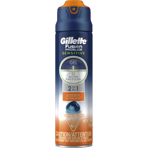 Gillette Fusion ProGlide Sensitive 2 In 1 Shave Gel, Active Sport, 6oz