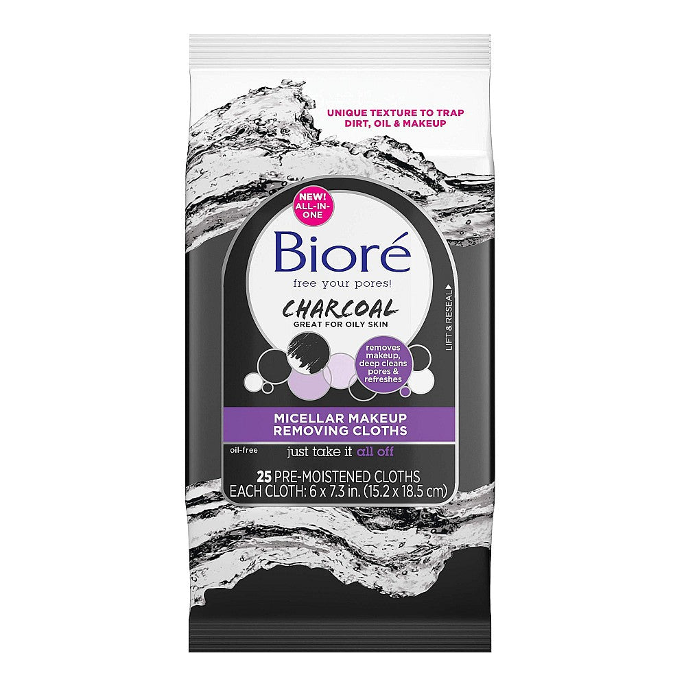 Toallitas desmaquillantes micelares con carbón Bioré, 25 unidades