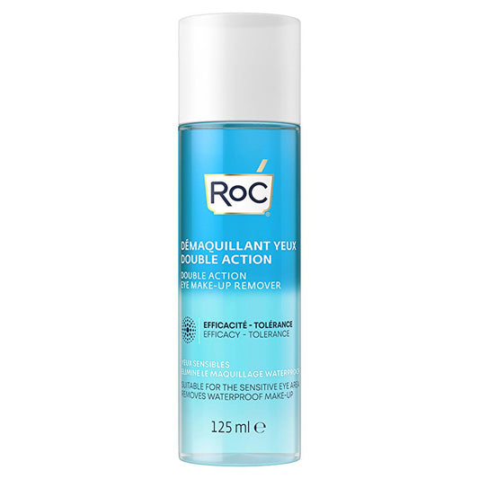 RoC Dual Action Eye Makeup Remover - Waterproof, Gentle, Hydrating Formula - Dissolves Stubborn Mascara, Oil & Glycerin Enriched, 4.23 fl oz