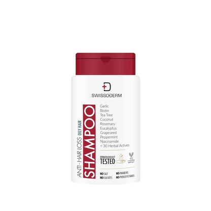 Shampoing anti-chute Swissoderm pour cheveux gras - 300 ml, réduit la chute des cheveux et régule la production de sébum