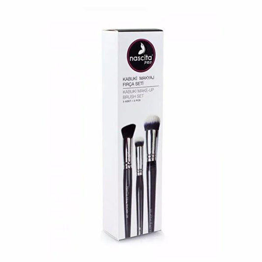 Nascita Pro Kabuki Makeup Brush Set - 3 Piece Taklon Brush Kit for Flawless Foundation & Concealer Application