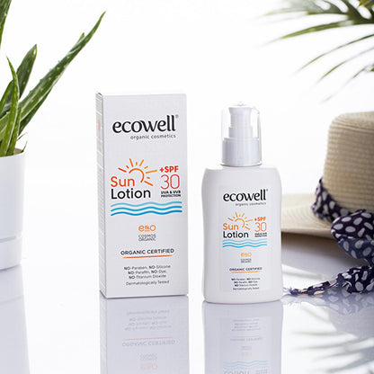 Lotion Solaire Bio Ecowell - FPS 30, Protection UVA UVB Minérale et Végétalienne, Hydratante et Écologique