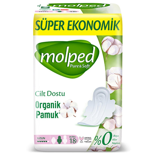 Serviettes hygiéniques en coton biologique Molped - Pures et douces, hypoallergéniques, certifiées véganes et halal pour un confort et une protection menstruelle naturelle