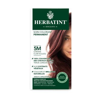 Coloration capillaire Herbatint 5M Châtain Acajou Clair - Naturelle, sans ammoniaque, couverture des cheveux blancs et coloration aux extraits végétaux pour cuir chevelu sensible